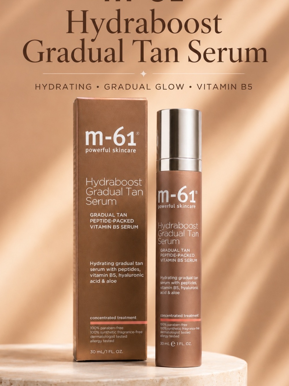 m-61 Powerful Skincare Hydraboost Gradual Tan Serum- firming, hydrating, vegan